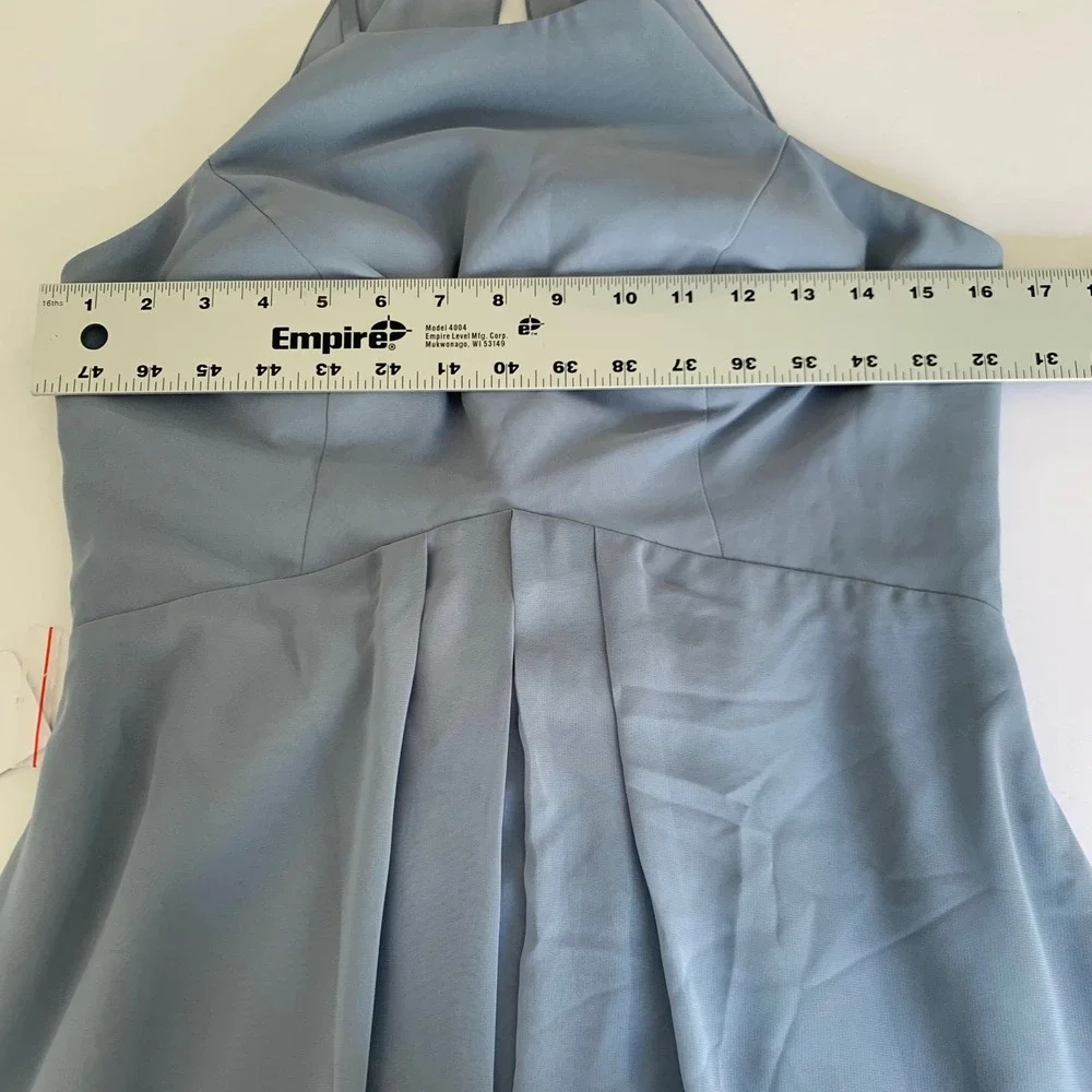 NWT Azazie Sarah Bridesmaid Dress 10 Dusty Blue Halter Chiffon Maxi Formal Gown‎